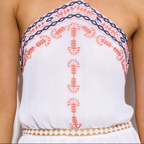 Embroidered Sheer Halter Backless Tiered Dress - Picture 3 of 7